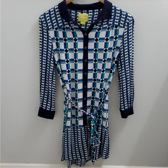 Anthropologie Maeve Geometric Pattern Button Down Dress in Size 8 - Picture 2 of 5